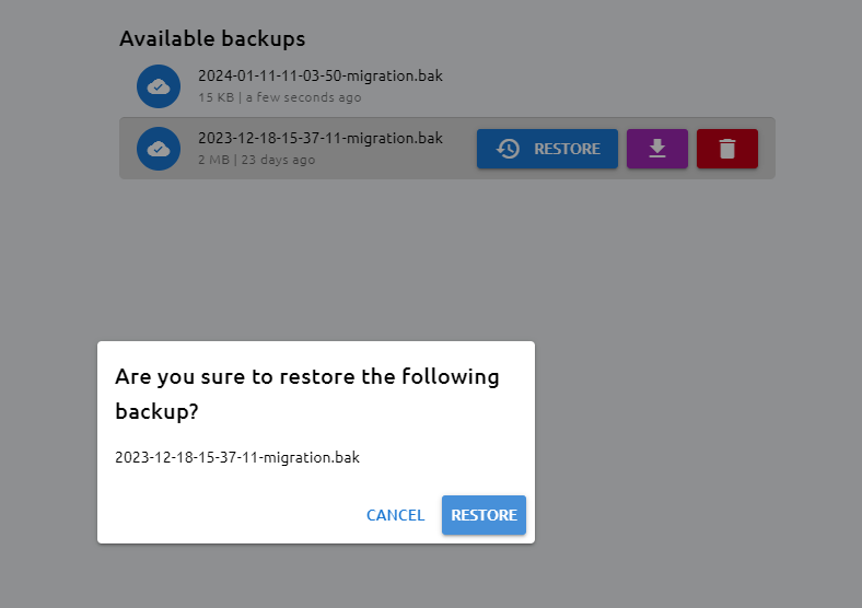 Backup restore